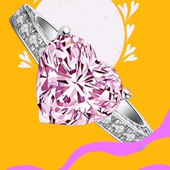 PINK SAPPHIRE DIAMOND HEART ENGAGEMENT RING 6,7,9,10 - Picture 1 of 6